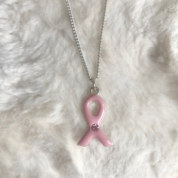 Adjustable Silver Necklace with Breast Cancer Hope Ribbon Pink Charm - Picture 2 of 5